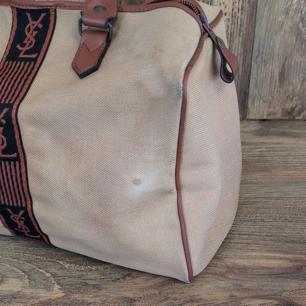 YSL Yves Saint Laurent Vintage Canvas Mini Boston Brown Leather Trim HandBag - Picture 13 of 13